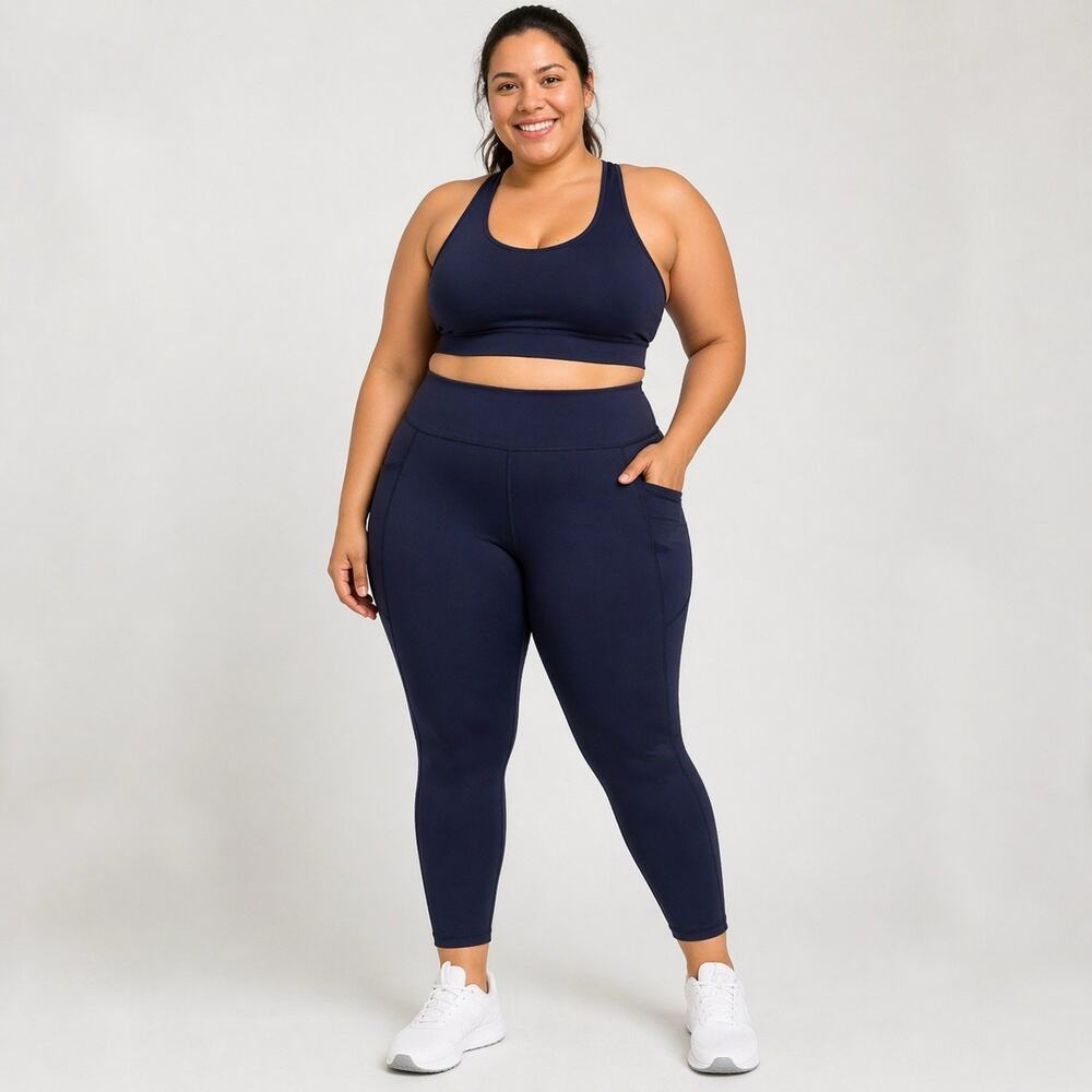 Fabletics Anywhere Motion365+ High Waisted Leggings 4X Navy Blue Pocket Activewe
